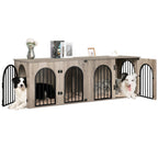 Hzuaneri 71" Dog Crate Furniture for 2 Dogs, Heavy Duty Wooden Kennel for Medium Large Dogs with Divider,Greige Black