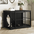 Hzuaneri 44 Inch Dog Crate Furniture, XL Indoor Dog Kennel for Large Dog with Barn Door, Heavy Duty Wooden Dog Cage as TV Stand & End Table, Black