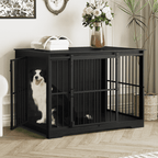 Hzuaneri 44 Inch Dog Crate Furniture, XL Indoor Dog Kennel for Large Dog with Barn Door, Heavy Duty Wooden Dog Cage as TV Stand & End Table, Black