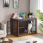 Hzuaneri 44 Inch Dog Crate Furniture, XL Indoor Dog Kennel for Large Dog with Barn Door, Heavy Duty Wooden Dog Cage as TV Stand & End Table, Rustic Brown