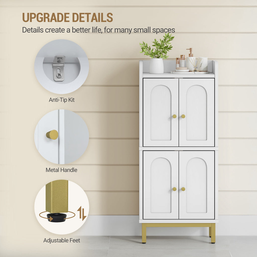Hzuaneri Bathroom Storage Cabinet, 32.7" H Freestanding Multi‑Room Floor Organizer with 4 Doors & Adjustable Feet for Living Room, Kitchen & Compact Spaces, White