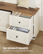 Storage Bench 58" with Double Drawers, Farmhouse Storage Trunk for Entryway and Bedroom, Antique White
