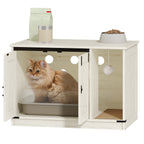 Hzuaneri 31.5" Cat Litter Box Enclosure, Hidden Cabinet Furniture with Bell for Indoor Cat, Farmhouse Style, White