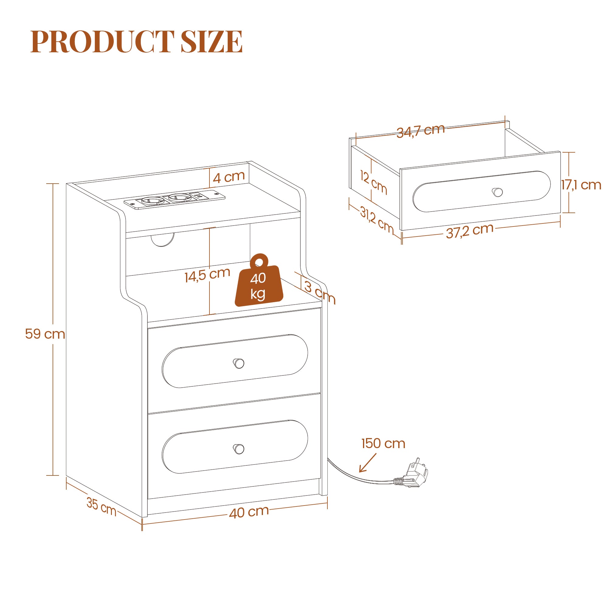 HEXCELEN Nightstand, Set of 2, Side Table with 2 Drawers, Nightstand with Open Compartment, Bedside Table for Bedroom, Wood-Based Nightstand, Sofa Table, for Bedroom Living Room White 421203X