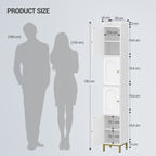 Hzuaneri Bathroom Cabinet, Tall Bathroom Cabinet with 4 Doors, Slim Bathroom Cabinet, White