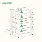 Hzuaneri Bedside Table with LED Lights & Charging Station, 3 Fabric Drawers, USB Ports & Power Outlets, White