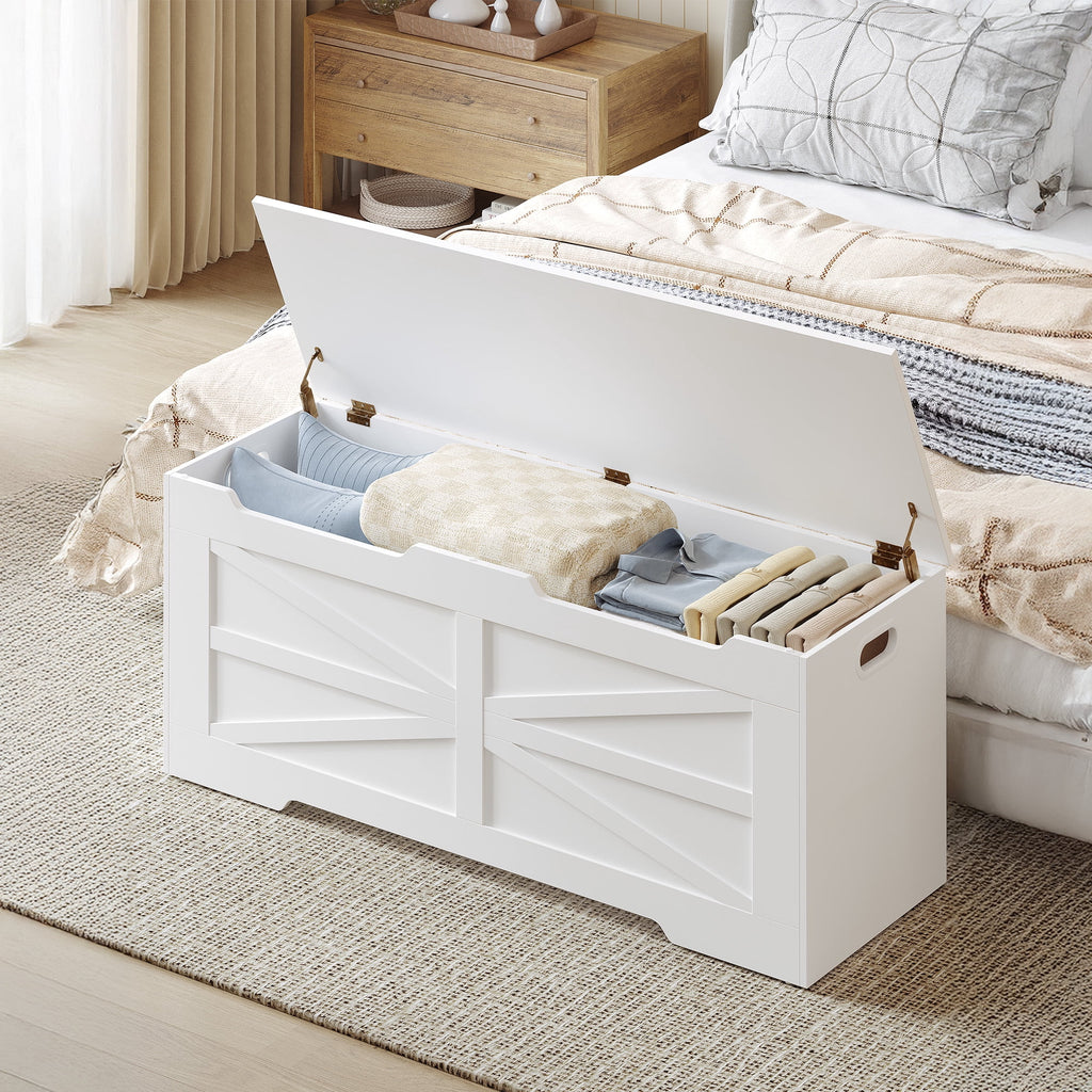 47.2" Storage Chest, Wooden Lift-Top Bench Trunk with 2 Hinges, Shoe Bench Organizer, White