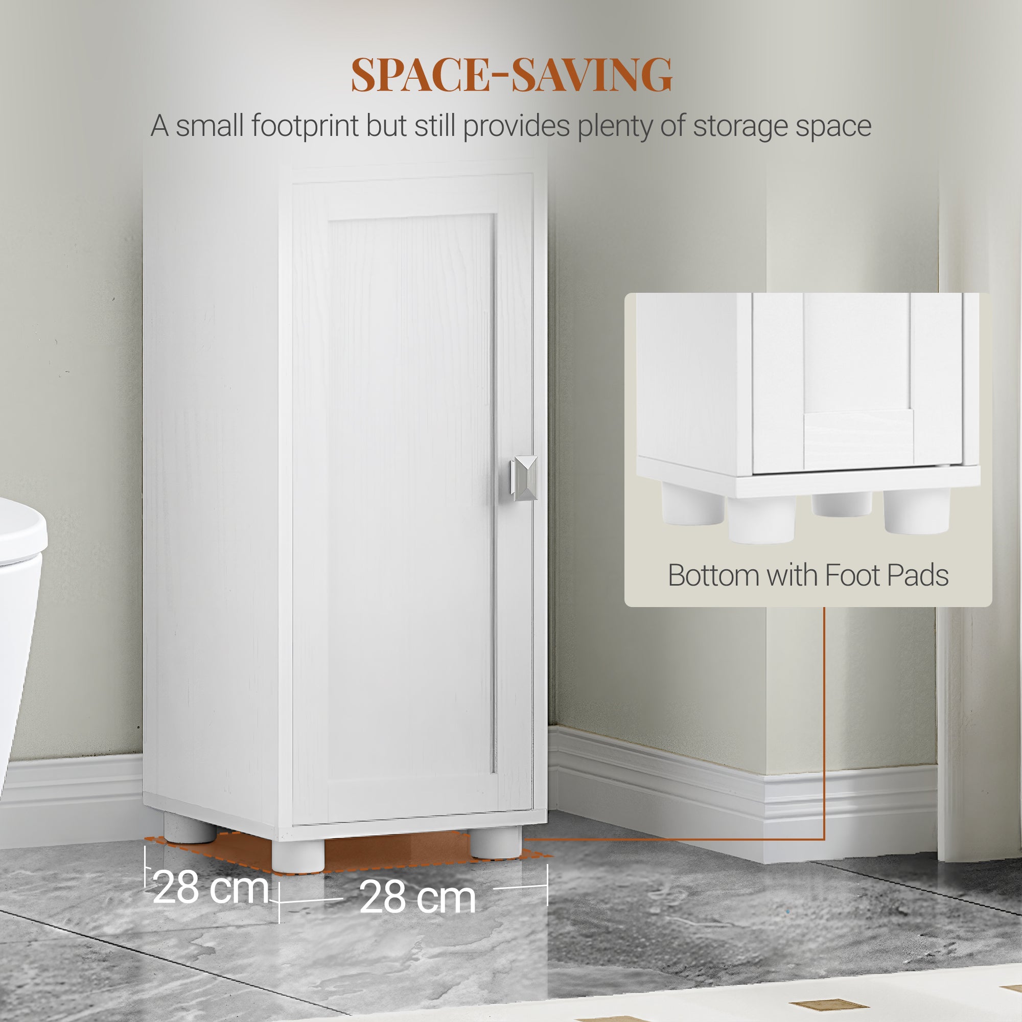 HEXCELEN Bathroom Cabinet, Narrow Tall Bathroom Cabinet, Bathroom Tall Cabinet with 2 Doors and 1 Drawer, Adjustable Shelves, Open Compartment, Space-Saving Bathroom Shelf, 28 x 28 x 180 cm, White, 480013X