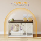 Hzuaneri 39.4 inch Cat Litter Box Enclosure, Hidden Litter Box Furniture Cabinet with Cushion for Cat, Wooden Cat House Reversible Entrance Left or Right Side, Rustic White and Brown