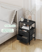 Hzuaneri Bedside Table Set of 2 with 2 Fabric Drawers & Shelf, Nightstand for Bedroom and Living Room, Black