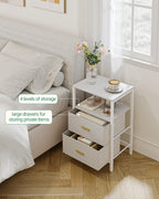 Hzuaneri Bedside Table Set of 2 with 2 Fabric Drawers & Shelf, Nightstand for Bedroom and Living Room, White