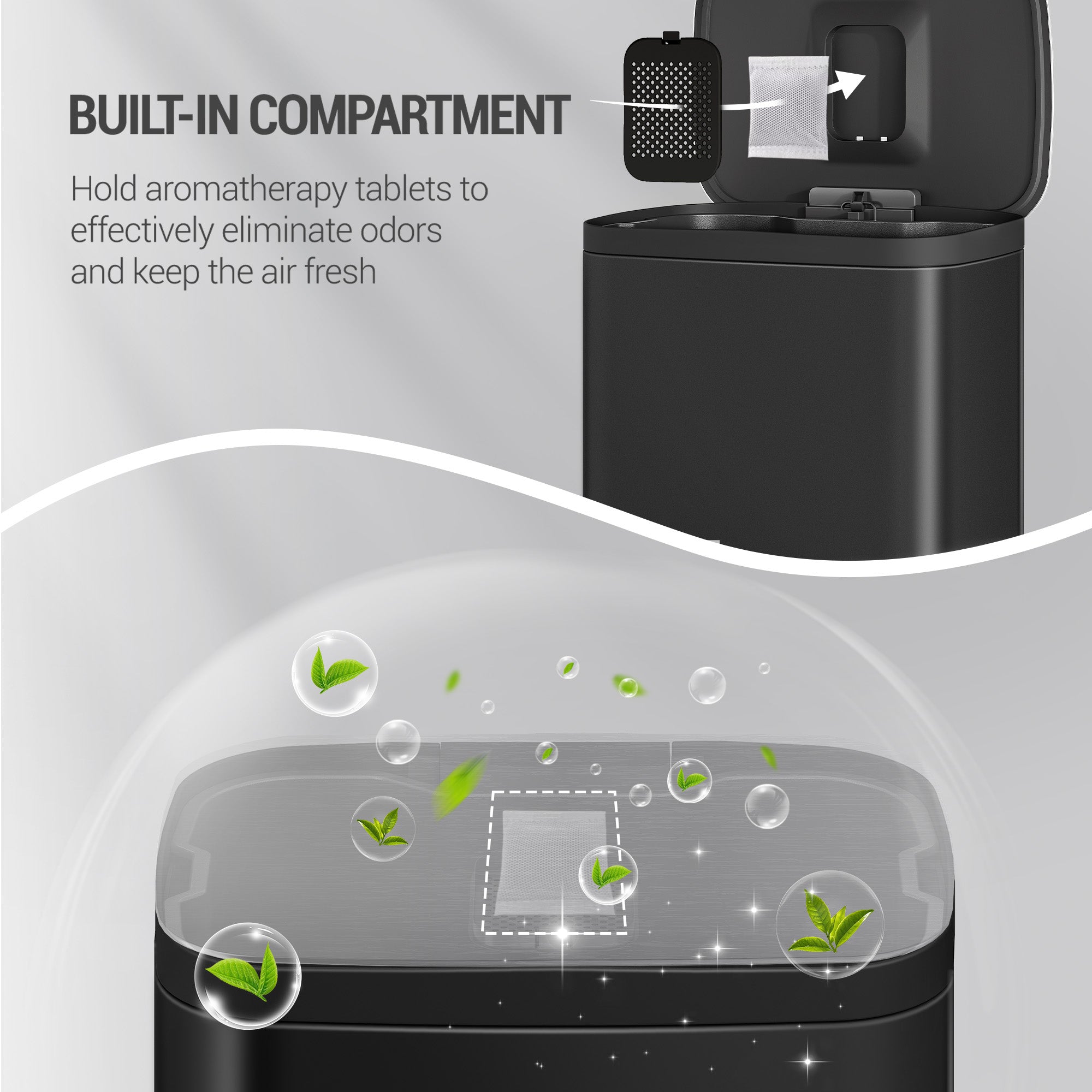 Hzuaneri 50L Trash Can, Kitchen Waste Bin with Pedal, Stainless Steel, Separate Inner Barrel, 15 Bags, Black SW15099B