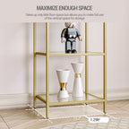 Hzuaneri 4-Tier Bookcase Bookshelf, Tempered Glass Bookshelves, Slim Shelving Unit for Bedroom, Bathroom, Home Office, Steel Frame, Gold, 48in Tall