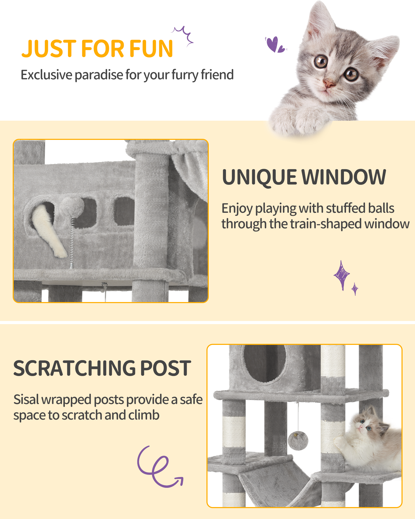 Hzuaneri Cat Tree,  Large Cat Tower for Indoor Cats, Multi-Level Cat House with Condo