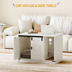 Hzuaneri 31.5" Cat Litter Box Enclosure, Hidden Cabinet Furniture with Bell for Indoor Cat, Farmhouse Style, White
