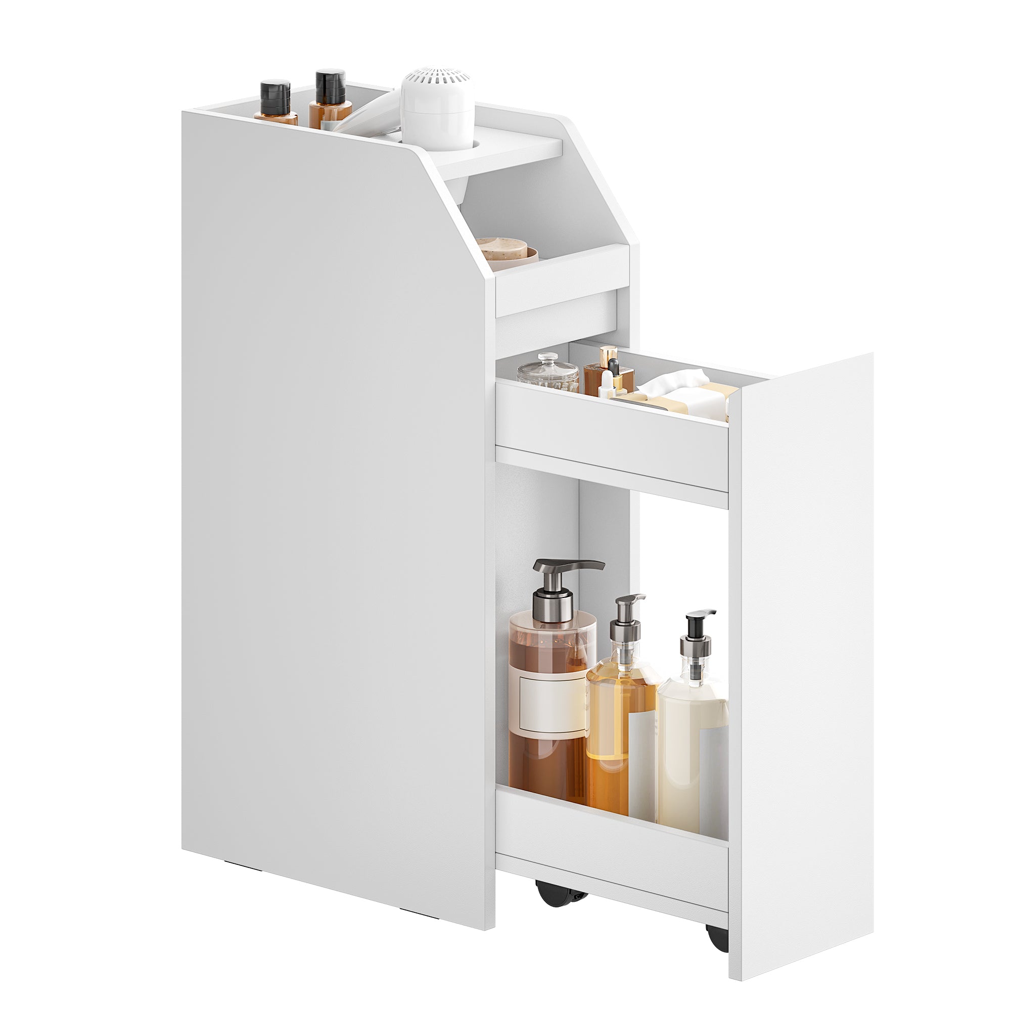 HEXCELEN Small Bathroom Cabinet, Narrow Bathroom Cabinet, Small Cabinet for Toilet Paper, Toilet Cabinet with Drawer Wheels, Storage Cabinet Standing for Small Spaces, White, 40 x 19 x 70 cm, 519103X