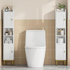 Bathroom Storage Cabinet, Narrow Bathroom Cabinet for Small Spaces with 2 Doors, 4 Adjustable Feet, Slim Freestanding Design, White