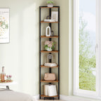Hzuaneri Corner Shelf Stand, 7‑Tier Corner Bookshelf, Storage Standing Shelf for Living Room Bedroom Home Office, Rustic Brown