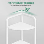 Corner Shelf Stand 6-Tier with Metal Frame, Industrial Corner Bookshelf Plant Shelf for Living Room Bathroom Kitchen, White