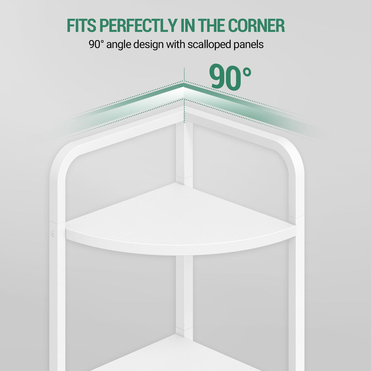 Corner Shelf Stand 6-Tier with Metal Frame, Industrial Corner Bookshelf Plant Shelf for Living Room Bathroom Kitchen, White