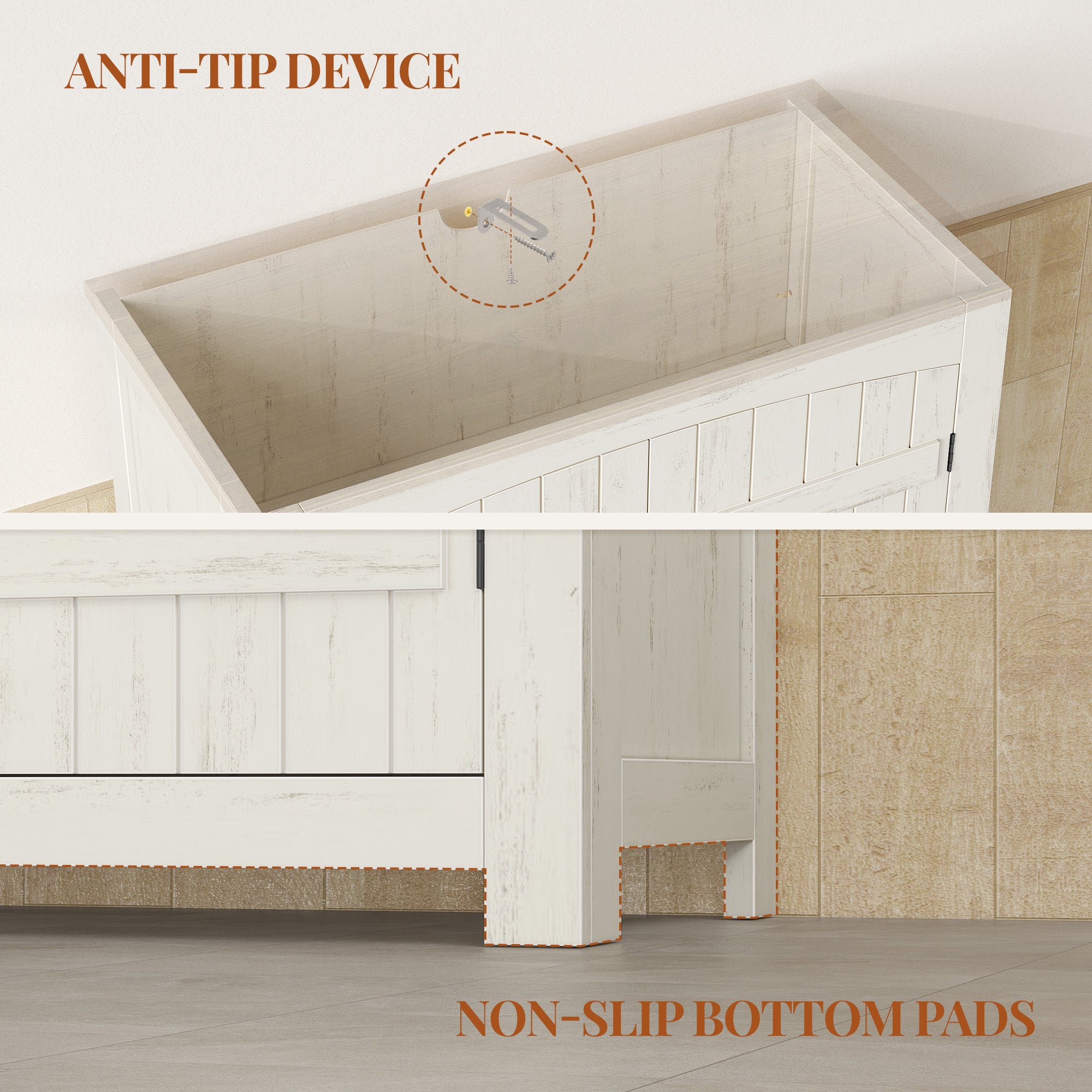 HEXCELEN Country Style Bathroom Cabinet with 4 Doors, Adjustable Shelves, Freestanding Cabinet, Vintage Bruin White, 30 x 60 x 110 cm, 560214X