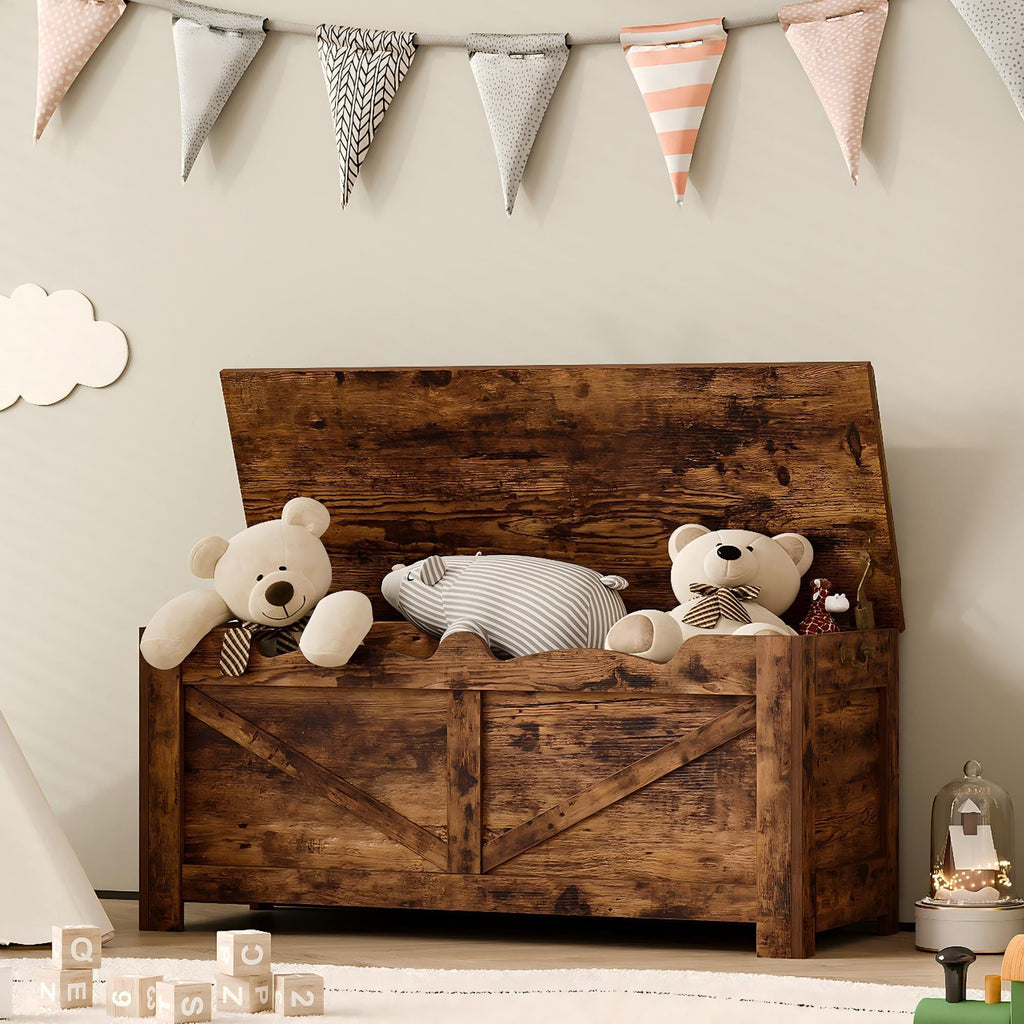 39.4 Inches Storage Chest, Storage Bench with Safety Hinge, Supports 330 lb and Easy Assembly, 50 Gal Toy Trunk for Entryway, Bedroom, Living Room, Rustic Brown