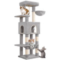 Cat Tree, 58.7‑Inch Tall Multi‑Level Cat Tower for Indoor Cats with Scratching Posts, Hammock and Cat Cave, Light Gray