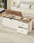 Storage Bench 58" with Double Drawers, Farmhouse Storage Trunk for Entryway and Bedroom, Antique White