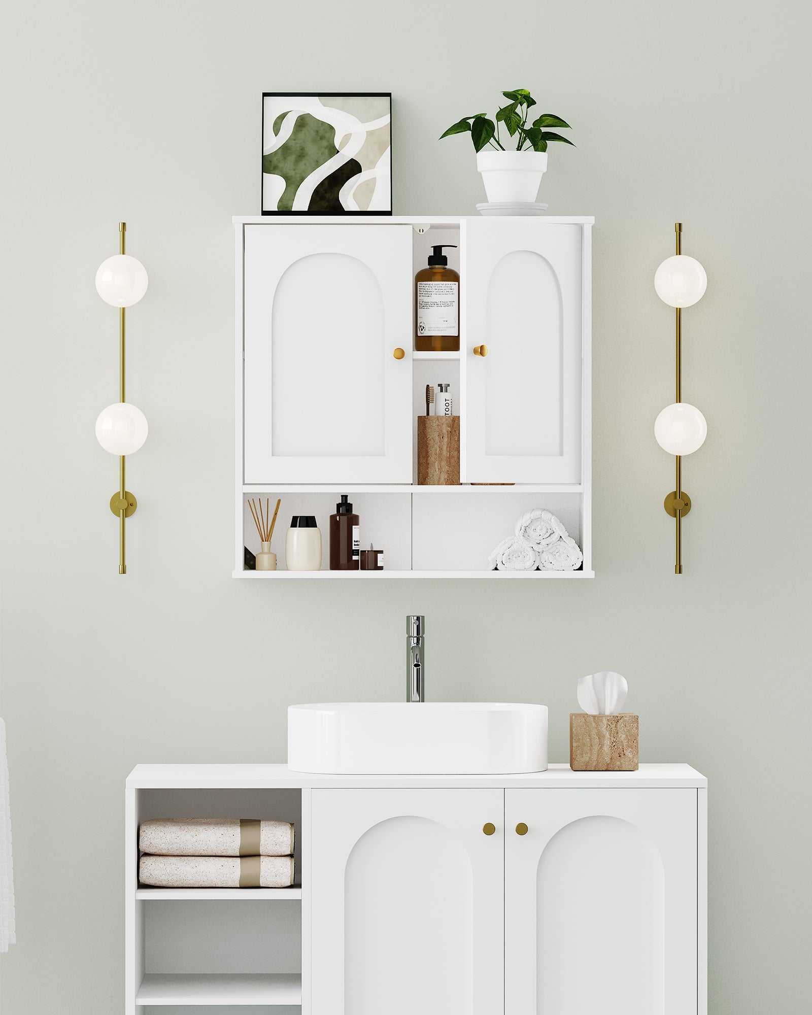 Hzuaneri  Wall Cabinet Bathroom Cabinet for Toilet and Over Sink with 2 Doors, Open Space and Adjustable Shelves Medicine Cabinet White with Wood Grain BC40113X