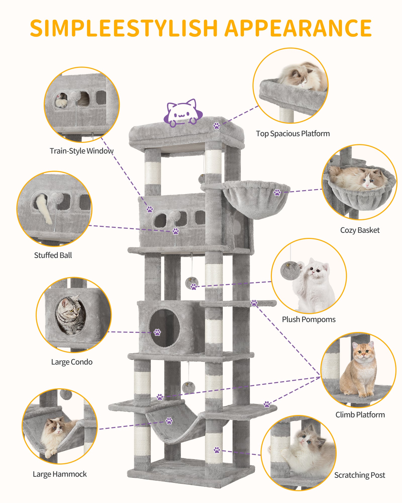 Hzuaneri Cat Tree,  Large Cat Tower for Indoor Cats, Multi-Level Cat House with Condo