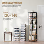 Rotating Bookshelf, 360° Spinning Bookshelf Tower, Display Revolving Bookcase, Round Book Shelf, Narrow Swivel Bookshelves for Small Space, Bedroom, Living Room, 6-Tier Rustic Brown