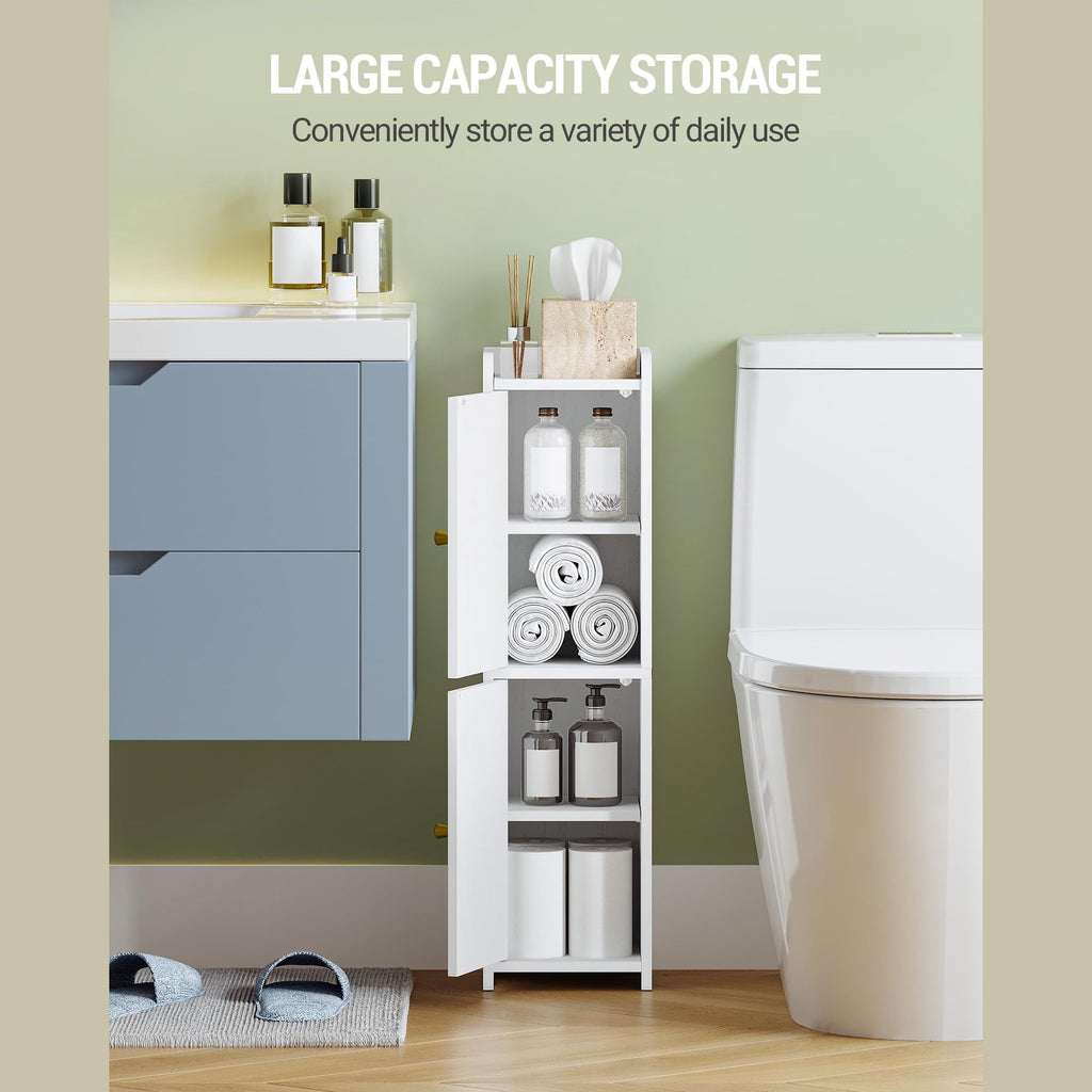 Hzuaneri Bathroom Storage Cabinet, 29.5" Tall Small Freestanding Corner Cabinet with 2 Doors & Adjustable Shelf, Space‑Saving Narrow Organizer for Compact Bathroom Spaces, White