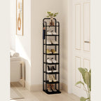 Hzuaneri Vertical Shoe Rack, 8-Tier Narrow Shoe Shelf, Shoe Tower with 2 Hooks, for Small Space, Closet, Entryway, Hallway, Bedroom, Black