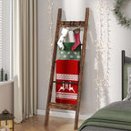 Hzuaneri Blanket Ladder for Living Room, 5-Tier Farmhouse Ladder Holder with 4 Hooks, 5ft 3 inch Rustic Decorative Farmhouse Blanket Holder Rack Easy Assembly - Rustic Brown
