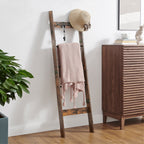 Hzuaneri Blanket Ladder for Living Room, 5-Tier Farmhouse Ladder Holder with 4 Hooks, 5ft 3 inch Rustic Decorative Farmhouse Blanket Holder Rack Easy Assembly - Rustic Brown