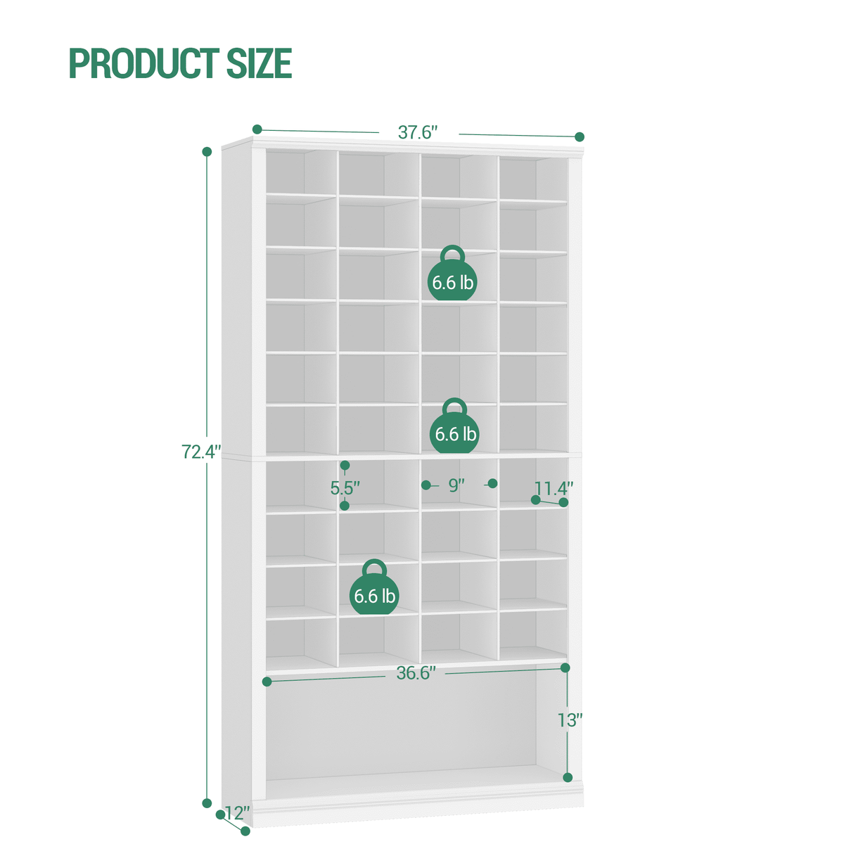 Hzuaneri 11-Tier Shoe Storage Cabinet, Wooden Shoe Rack with 40 Cubbies, Tall Freestanding Shoe Organizer for 40-44 Pairs Pairs, Easy Assembly Shoe Cabinet for Closet, Entryway, Living Room, White