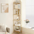 Corner Shelf Stand 6-Tier with Tempered Glass Shelves, Modern Glass Bookshelf Bookcase for Living Room Bathroom Kitchen, Gold