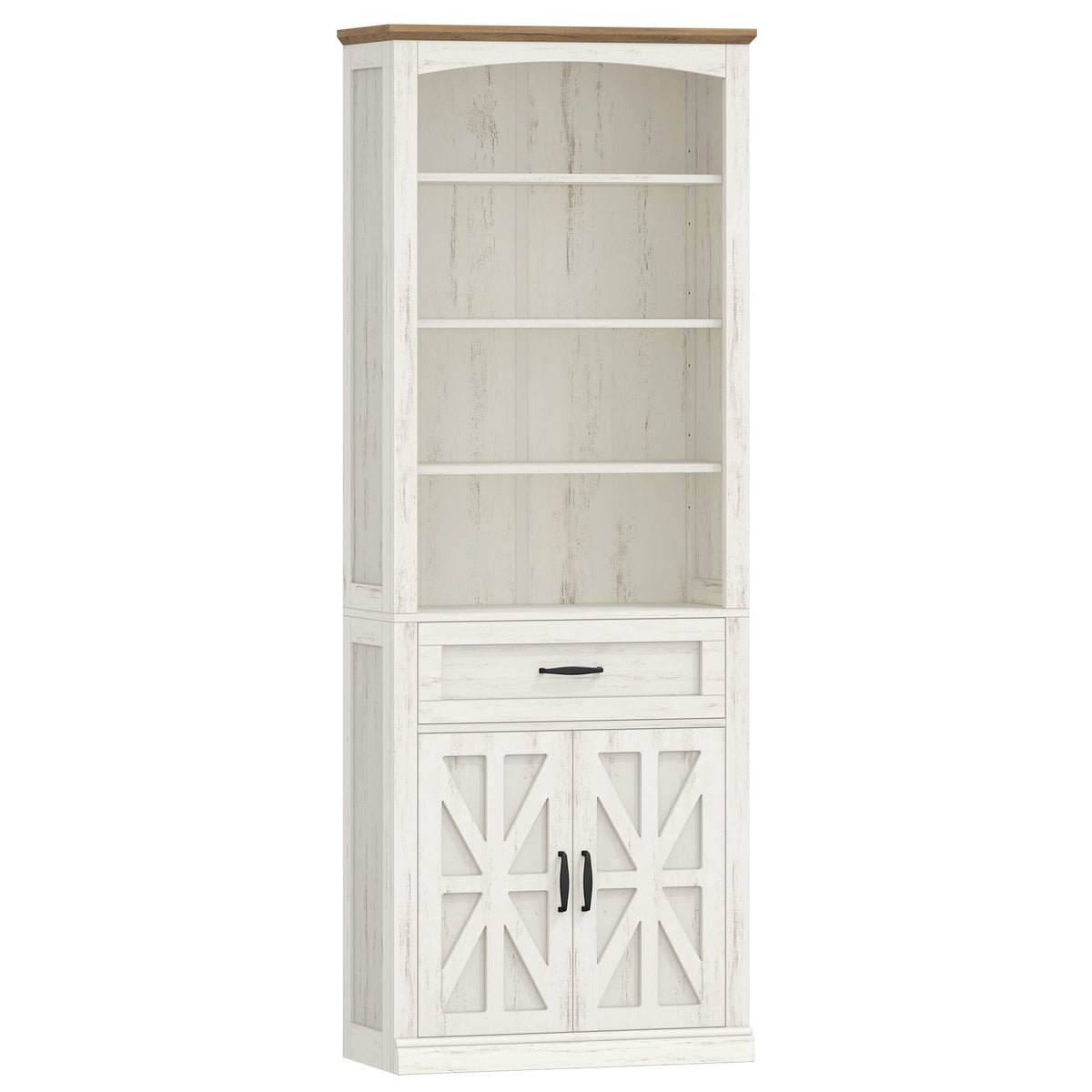 Hzuaneri 70.9" H Tall Bookshelf with a Drawer, 7 Tier Freestanding Bookcase with Storage Cabinet and 2 Doors, Adjustable Shelves, for Home Office, Living Room, White and Brown