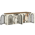 Hzuaneri Dog Crate Furniture for 2 Dogs, 63" Large Dog Kennel with Divider and Cushion for Medium Large Dogs, Double Dog Crate Furniture TV Stand, White Brown