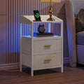 Hzuaneri Bedside Table Set of 2 with LED Lights & Charging Station, USB Ports & Outlets, White