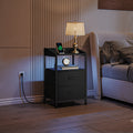 Hzuaneri Bedside Table Set of 2 with LED Lights & Charging Station, USB Ports & Outlets, Black