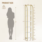 Hzuaneri Bookshelf Bookcase Narrow Bookcase Shelf Organizer with Steel Frame for Study Living Room Bedroom Kitchen Home Office Industrial Bookshelf 6-Tier White Gold