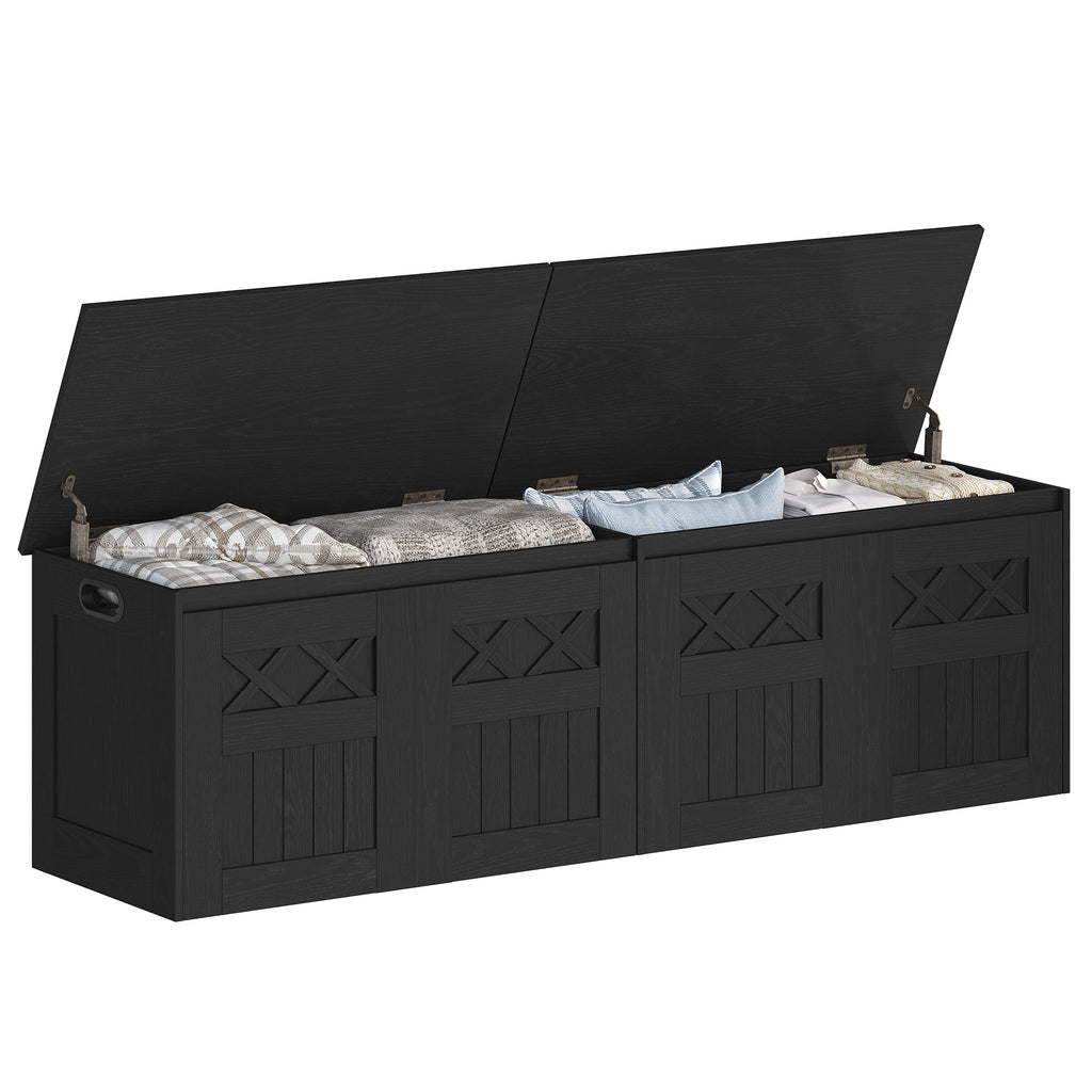 59"wooden storage bench with,multi-use for entryway,bedroom,Black