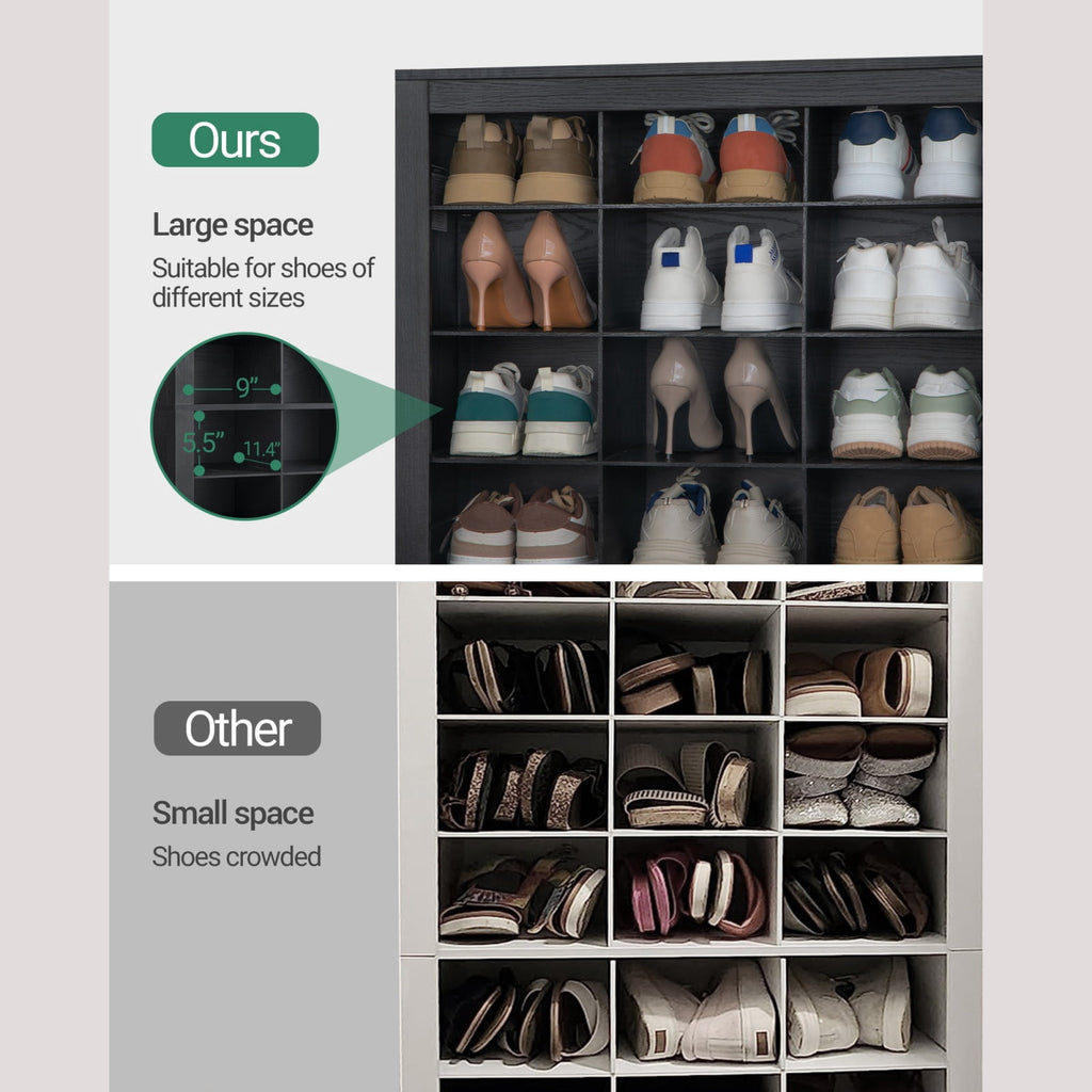 Hzuaneri 12-Tier Shoe Storage Cabinet, Wooden Tall Shoe Rack Organizer, Holds Up to 36 Pairs of Shoes, Shoe Storage Organizer for Closet, Entryway, Dorm, Bedroom, Black
