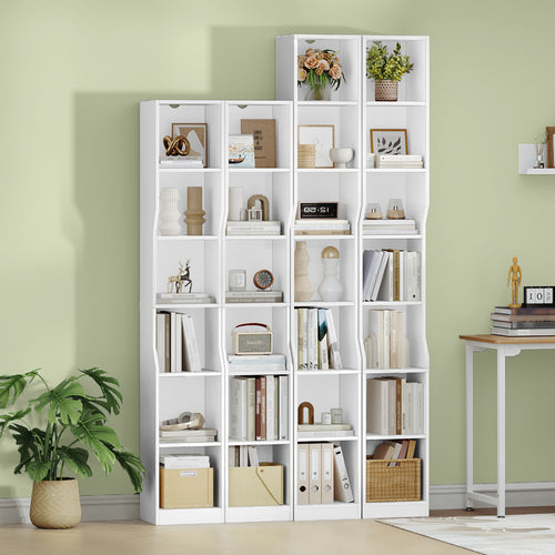 HEXCELEN Bookcase, 7 Tier Vertical Bookcase, Slim Shelf, Standing Shelf, Cube Shelf, Storage Shelf, for Office, Living Room, Bedroom, 28 × 30 × 208.1 cm, Modern Style, White