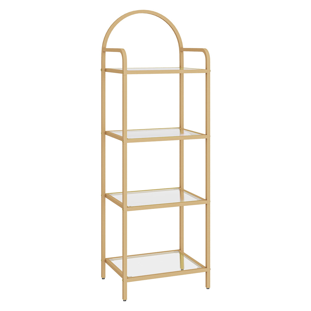 Hzuaneri 4-Tier Bookcase Bookshelf, Tempered Glass Bookshelves, Slim Shelving Unit for Bedroom, Bathroom, Home Office, Steel Frame, Gold, 48in Tall