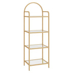 Hzuaneri 4-Tier Bookcase Bookshelf, Tempered Glass Bookshelves, Slim Shelving Unit for Bedroom, Bathroom, Home Office, Steel Frame, Gold, 48in Tall