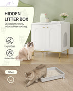 Hzuaneri Cat Cabinet, Cat Litter Box, Cat Toilet Cabinet, Cat House with Door, Wooden Side Table for Pet House White and Gold