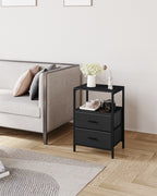 Hzuaneri Bedside Table Set of 2 with 2 Fabric Drawers & Shelf, Nightstand for Bedroom and Living Room, Black