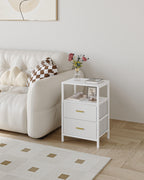 Hzuaneri Bedside Table Set of 2 with 2 Fabric Drawers & Shelf, Nightstand for Bedroom and Living Room, White